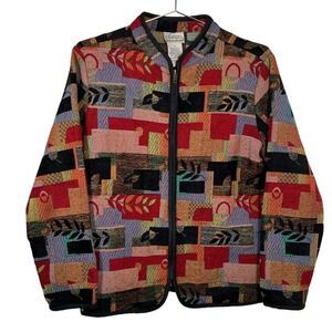 Tradition Country Collection Vintage Tapestry Zip Up Jacket Abstract‎ Leaf 16